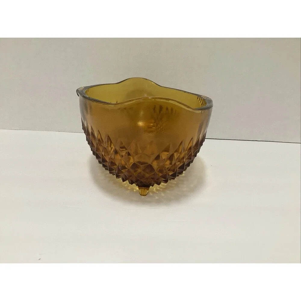 vintage Indiana glass amber -colored diamond point oval footed bowl